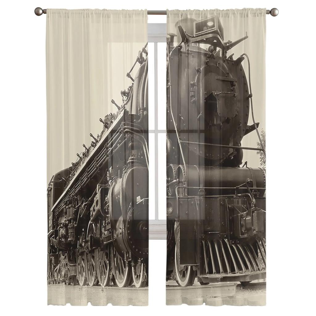 Black And White Train Modern Tulle Curtains For Living Room Bedroom Home Kitchen Window Sheer Curtains