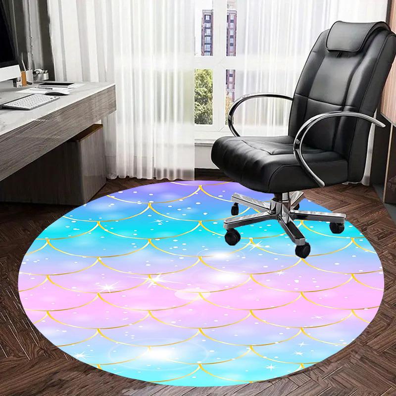 1PC Mermaid Scales Non-Slip Floor Round carpet, Office, family, bedroom, Large Area Rug Indoor Rugs, Vibrant Colors-Z0459