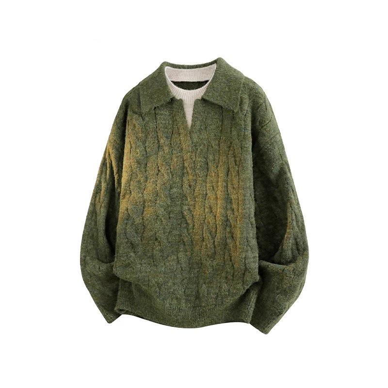 Men s Two-Piece Style V-Neck Cable Knit Pullover Sweater - Thick, Loose, Autumn/Winter Fashion M