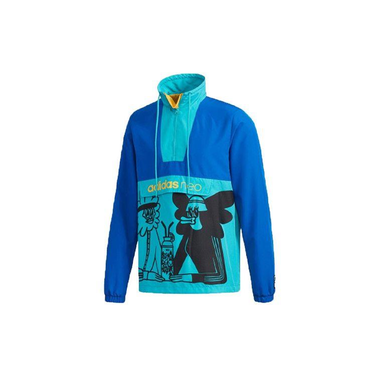 

adidas neo Men s Blue Cyan Cartoon Print Anorak Jacket FU3589 L
