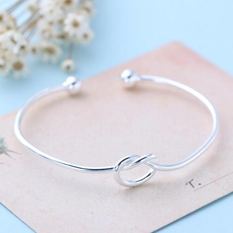 New Fashion Jewelry Not Allergic 925 Sterling Silver Blangles Simple Love Knot Slender Personality Opening Bracelets SL041