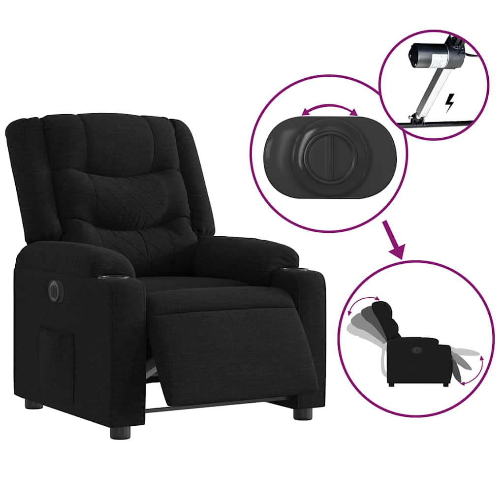 Electric Recliner Chair Black Fabric