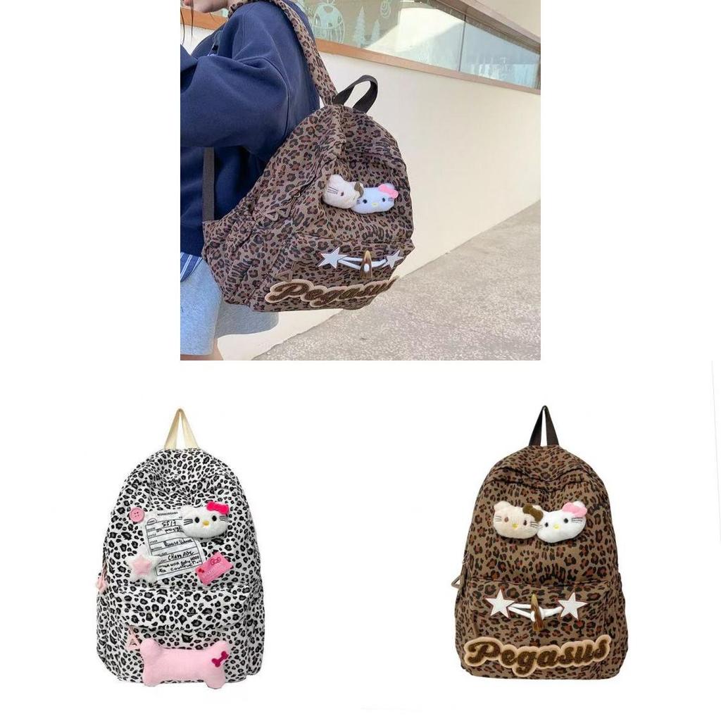 Hello Kitty Cartoon Nylon Backpack With Splicing And Contrast Stitching For Daily Commuting
