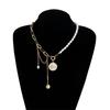 Retro Star Charm Adjustable Chain Necklace Featuring Mixed Materials Pearls Accents Trendy Layering Statement Pieces