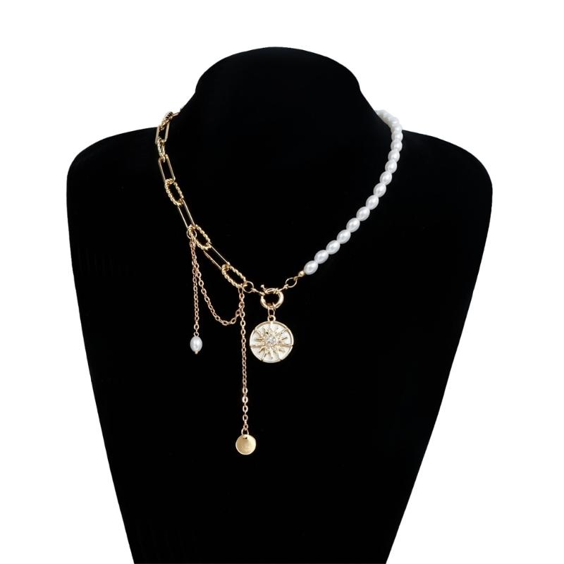 Retro Star Charm Adjustable Chain Necklace Featuring Mixed Materials Pearls Accents Trendy Layering Statement Pieces