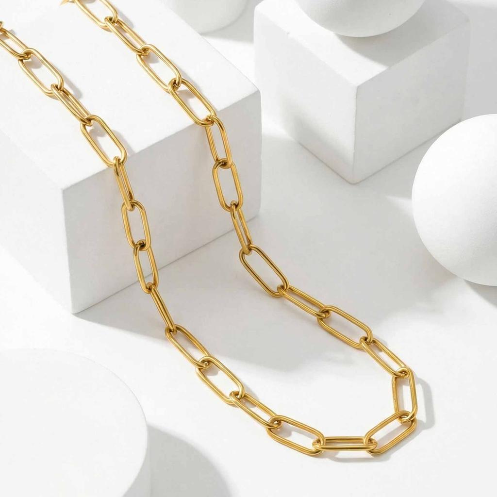 Y Necklace, Stainless Steel 18K PVD Plating Long Chain Paperclip Link Lariat Necklace for Women Aesthetic Jewelry