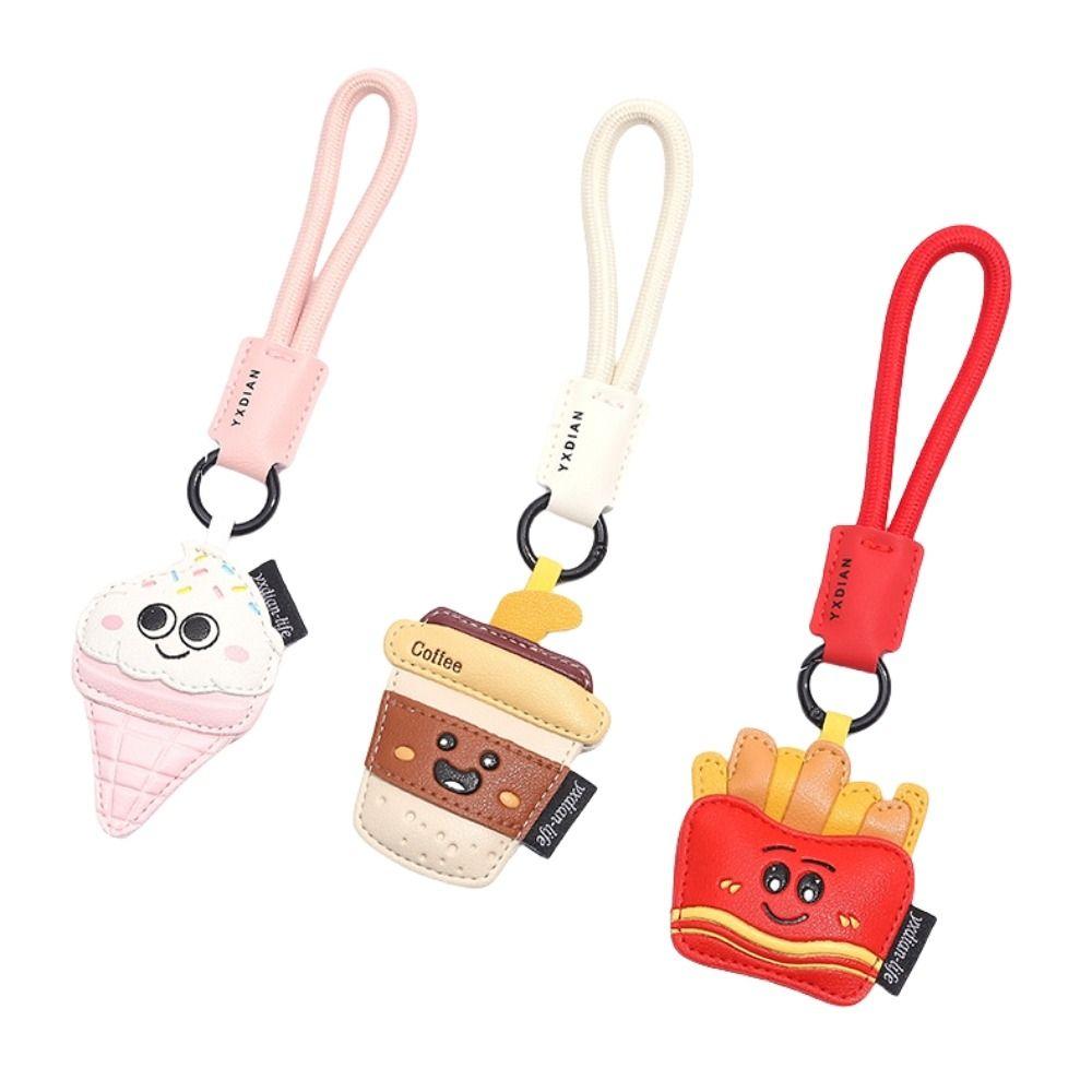 Funny Coffee Cup Shape Keychain Cartoon Car Key Ring Ice Cream Pendant  Bag Key Decor