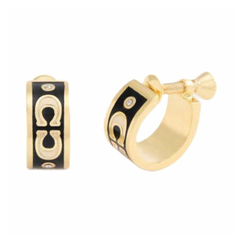 COACH Logo Design Glass Enamel Earrings Women s Black