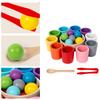 Montessori Color Sorting Play with Spoon & Tongs Colorful Cups and Balls Sorting Toy Wooden Sorting Stacking Toys for Toddlers