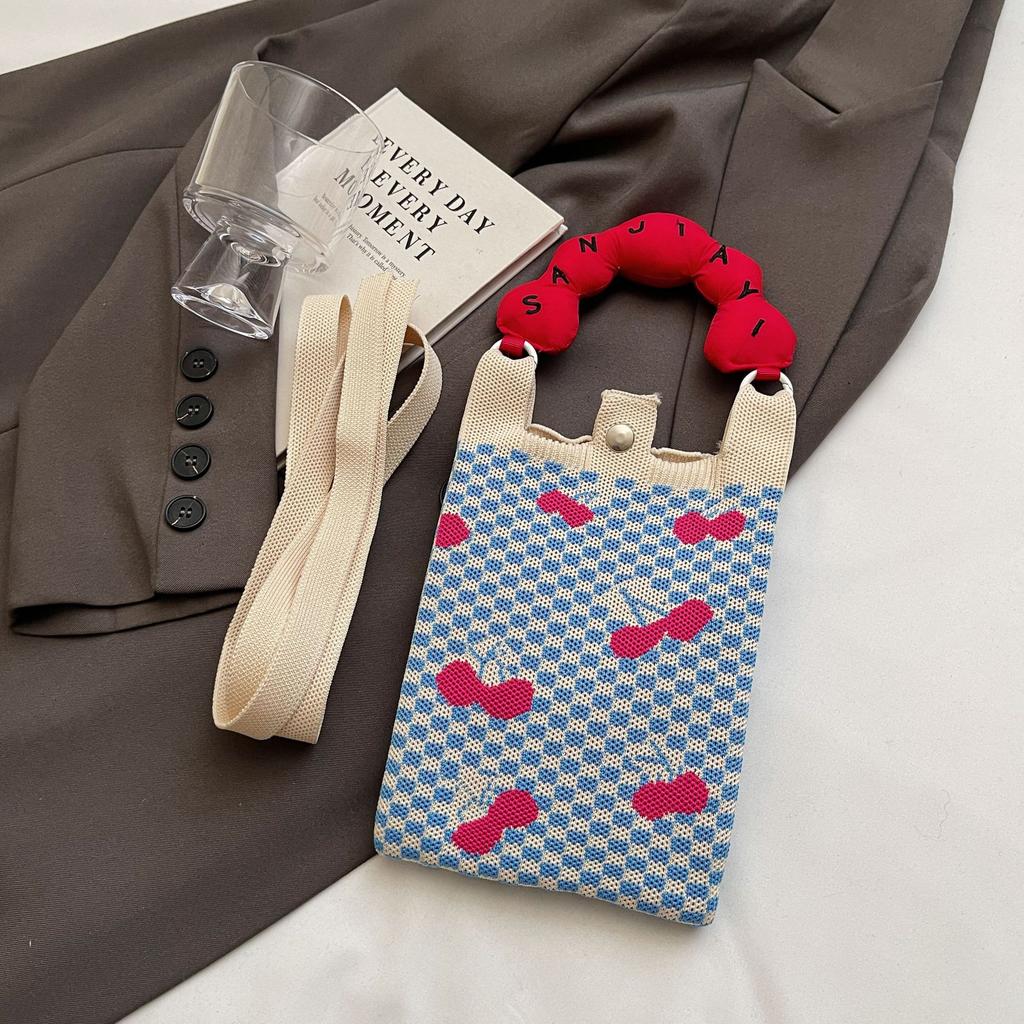 Knitted Mobile Phone Bag New Convenient Storage Student Cute Cartoon Fashion Messenger Bag