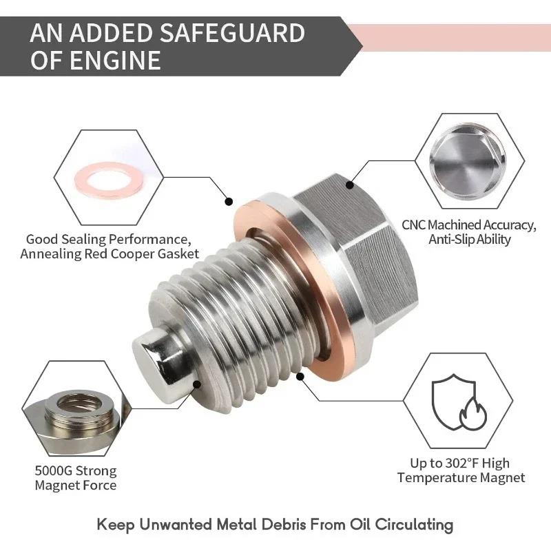 For Honda Ford Hyundai/Mazda Screw Car Engine Magnetic Oil Drain Plug Screw Nut Bolt Oil Drain Sump Nut M12/14/16 1.5 1.25 1.75 Oil Drain Plugs 3