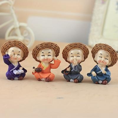 4pcs Cartoon Car Ornaments, Straw Hat Little Monk Car Decoration, Cute Little Shamrock Car Accessories