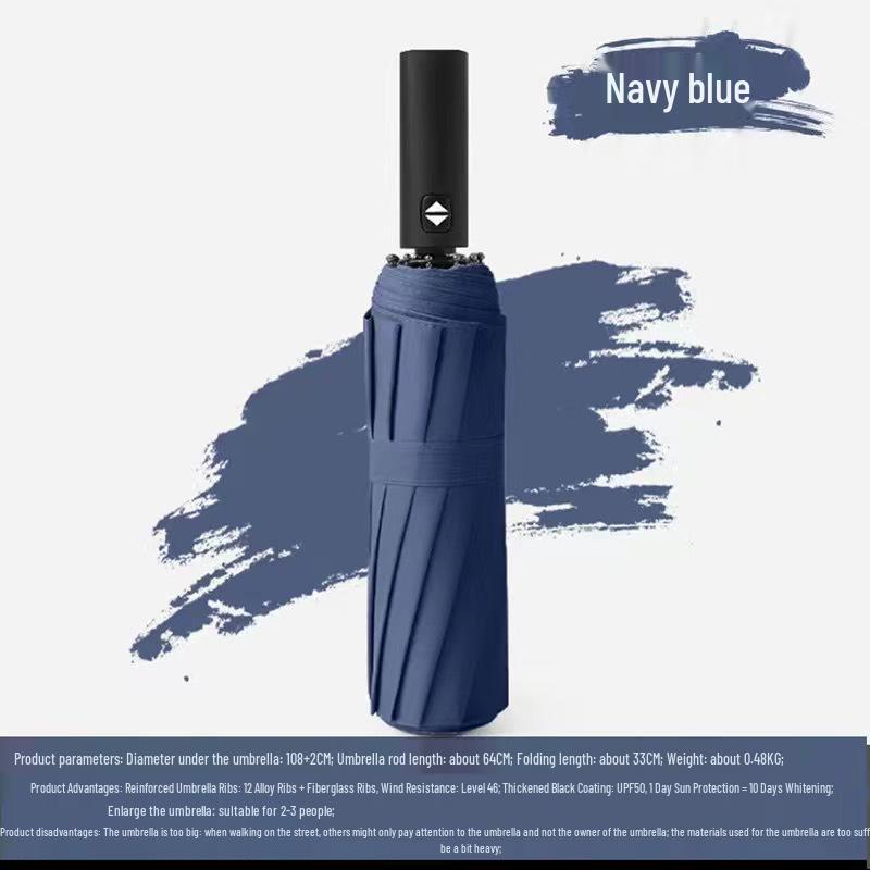 UV Auto Open/Close Large Double Folding Windproof Umbrella for Two, Reinforced for Sun/Rain, Dual Use for Men and Women