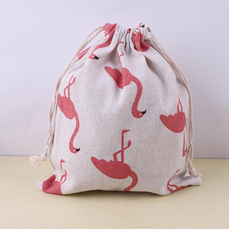 Cotton Linen Drawstring Bag Cute Cartoon Pattern Animal Plant Printed Pouch Dustproof Storage Bag Gift Packaging Bags