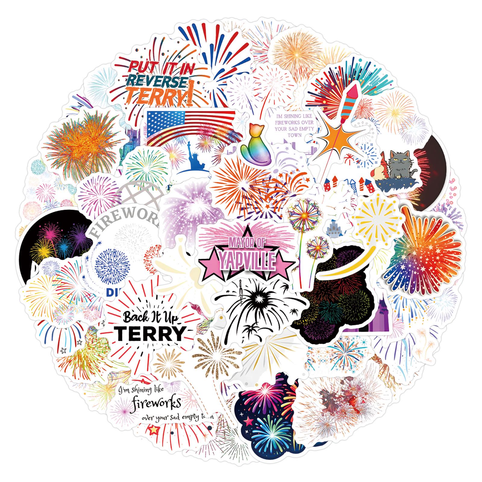 55-Piece Cartoon Fireworks Graffiti Stickers: Waterproof Decoration for Water Bottles & Phones