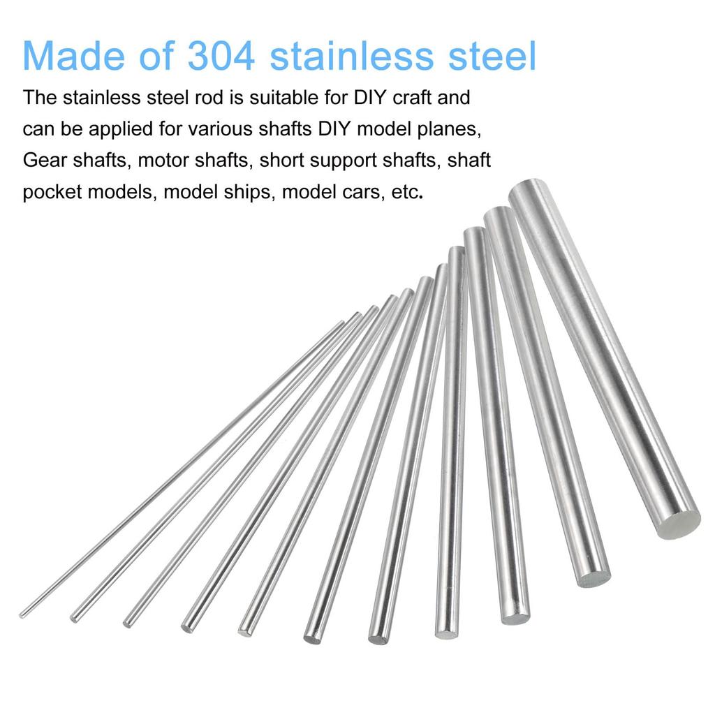 uxcell 304 Stainless Steel Round Bars, 12.7mm x 250mm, Solid Shaft Rods for DIY Crafts, Model Cars, Helicopters, and Airplanes, 4 Pieces
