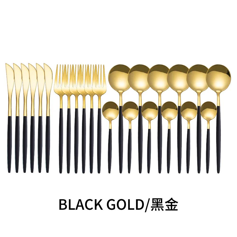 24-teiliges Gold-Geschirrset, Edelstahl-Geschirrset, Messer, Gabel, Löffel, Besteckset, spülmaschinenfest, Besteck