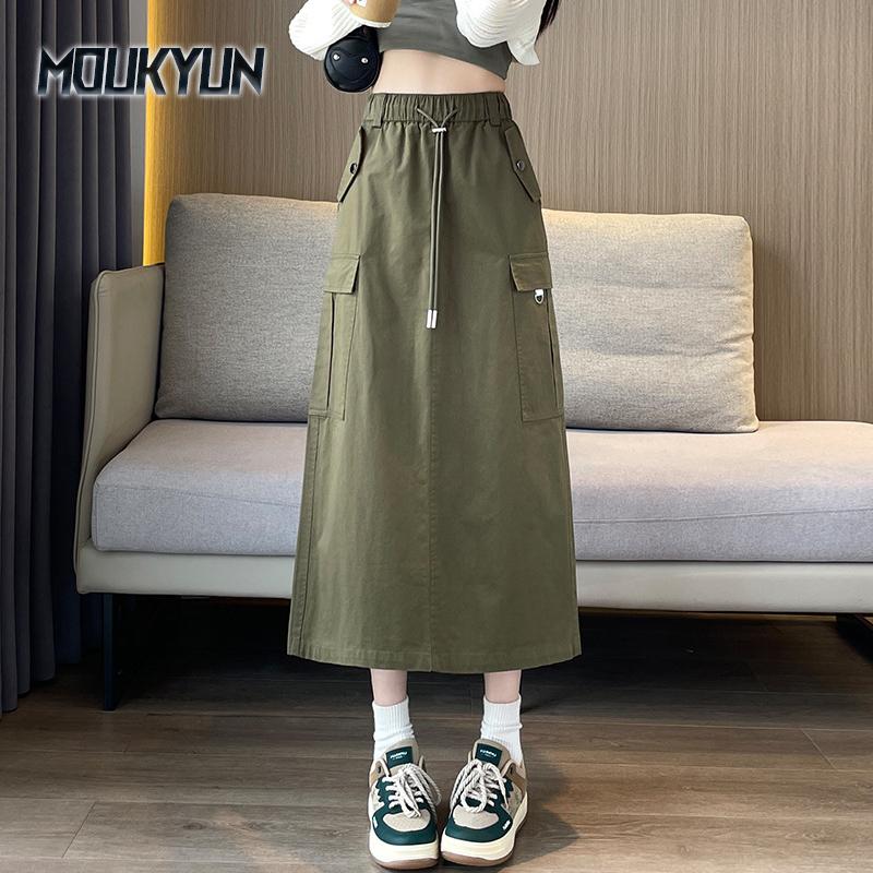 MOUKYUN Women Casual Elastic Waist Loose Long Skirts