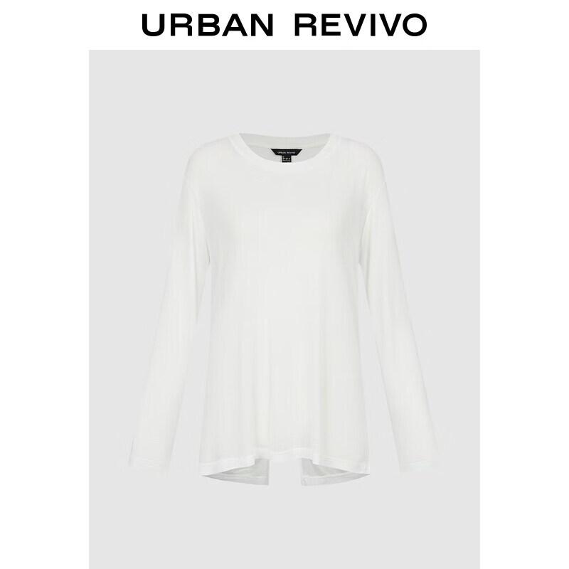 UR2026 Women s Elegant Twist Knot Slit Round Neck Long Sleeve T-Shirt M