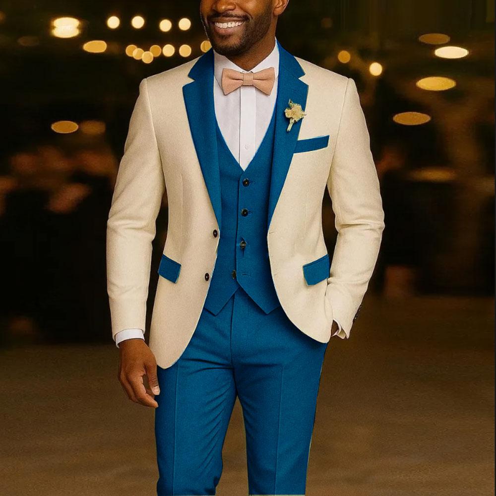 Ivory Men's Suit  3 Pieces Blazer  Vest Pants Wedding Tuxedos Formal Male Suit for Wedding Groomsmen Prom