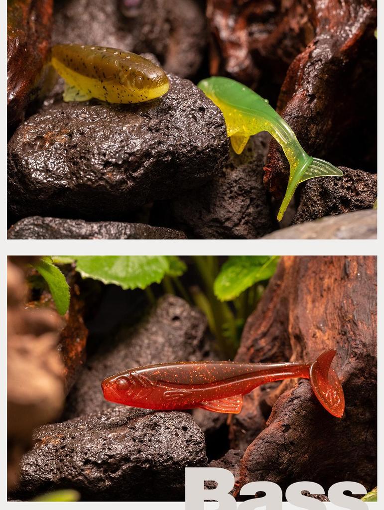 Floating Soft Bait T-Tail Lure with Lead Head Hook for Bass and Mandarin Fish Fishing Rig