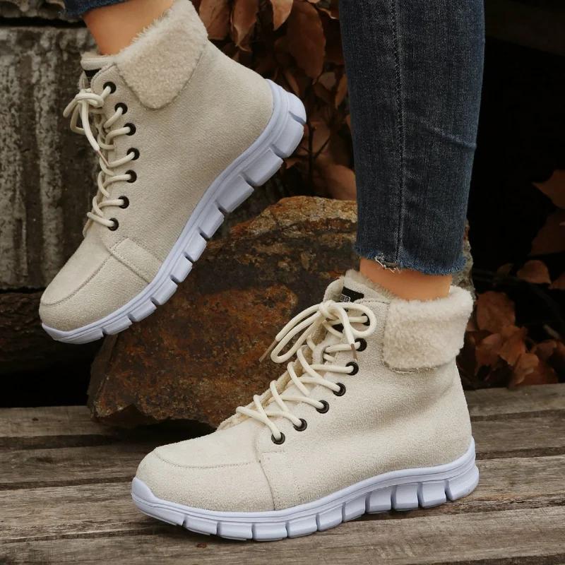 Women Casual Boots Women Round Toe Lace Up Boots  Autumn Winter Snow Boots Women Fur Low Heels Boot Botas Mujer Plus Size2024