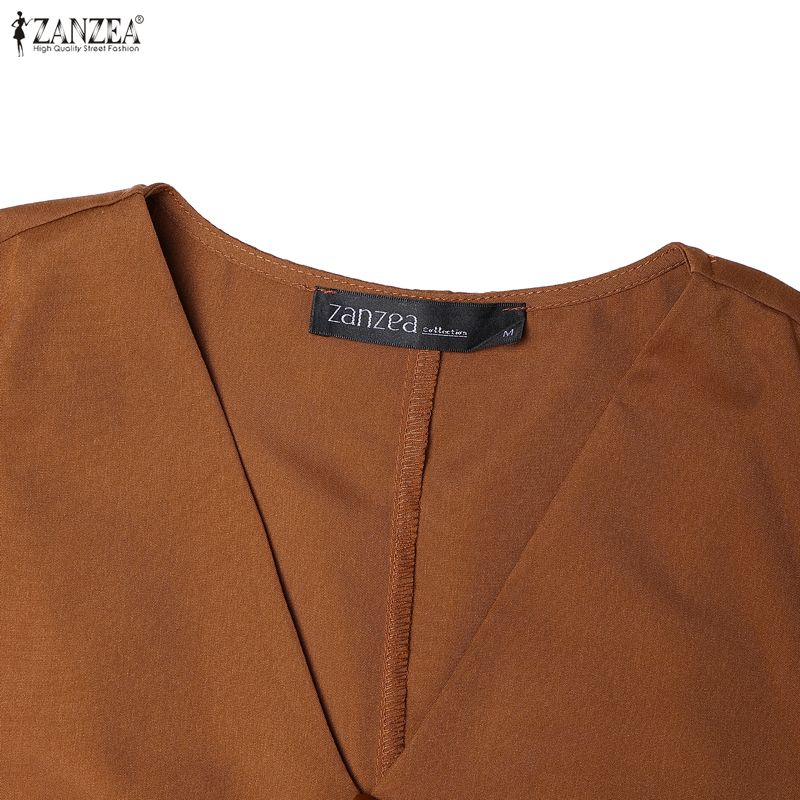 ZANZEA Women Elegant Casual V-Neck Solid Color 3/4 Sleeve Dress