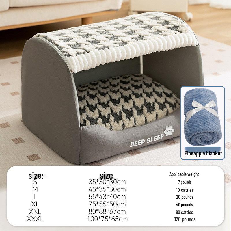 Houndstooth Dog Bed for Large Dogs & Cats - Autumn/Winter Deep Sleep Bed