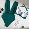 Women's Swimsuit Solid Color Deep V Hard Cup Backless Halter Neck Bikini Split Set Beachwear Bathing Suits