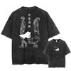 Jujutsu Kaisen T-shirt Set Herrar Vintage Tvättad Bomull Kortärmade Toppar Sommar Anime Grafiska T-shirts Dubbel Karaktär Rygg