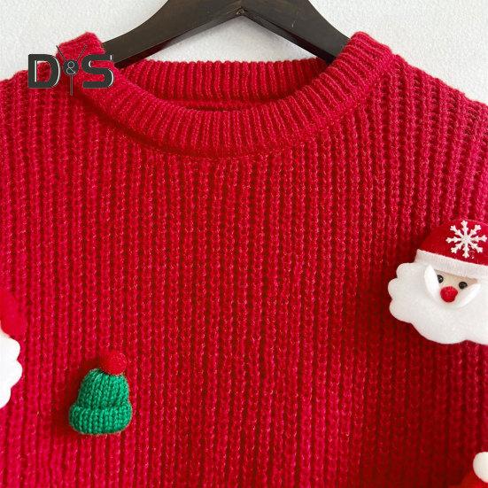 Women Christmas Sweater Santa Claus Xmas Hat Decor Loose Fit Knitting Tops Round Neck Long Sleeve Autumn Winter Sweater