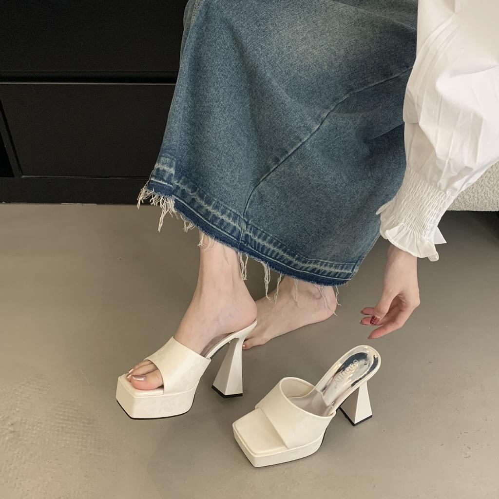 Fashion Blue Slippers Heeled Sandals Black Platform High Heels Summer Shoes Women Ladies Chunky Slippers Fashion Sandalias Mujer