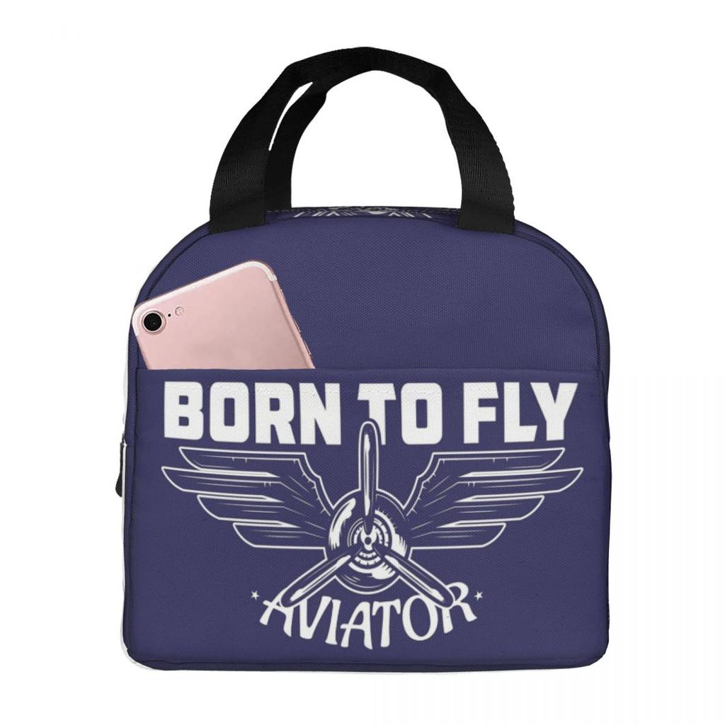 Born To Fly Captain Stripes Flight Pilot Insulated Lunch Bag Cooler Thermal Food Box Tote Leakproof Lunch Boxes Container