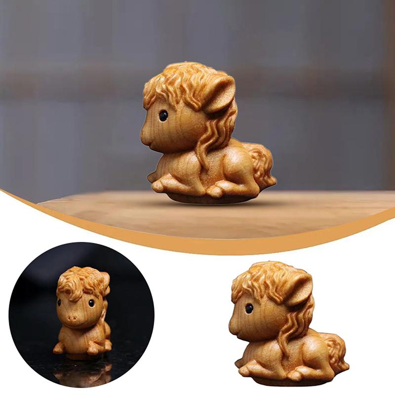 1/2Pcs Charming Handcrafted Horse Statue 2026 Chinese New Year Zodiac Horse Ornaments Wood Carving Desktop & Holiday Decor Gift