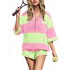 Schwarz-Weiß Colorblock Halbreißverschluss 3/4 Ärmel Oberteil & Shorts 2-teiliges Set