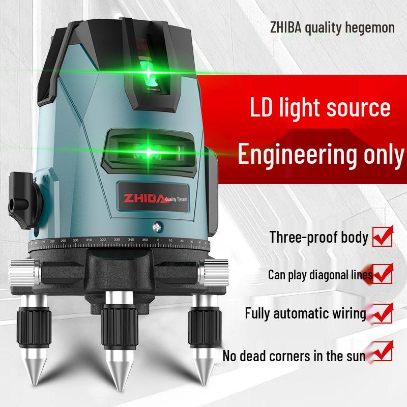 High-Precision Outdoor Green Laser Level - 2, 3, or 5 Lines with Infrared Automatic Leveling