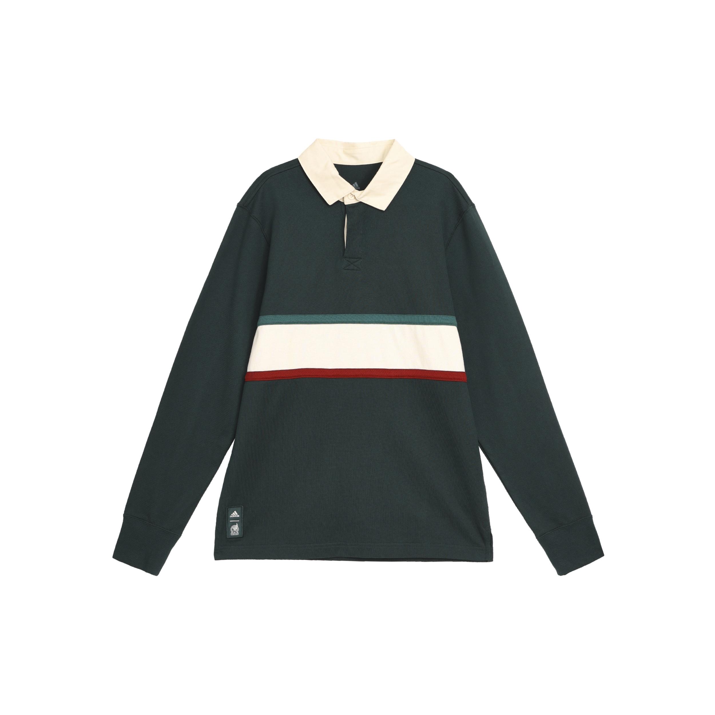 Men s adidas Fmf Ls Ls Stripe Lapel Pullover Long Sleeves Green Polo Shirt HF1442 XS