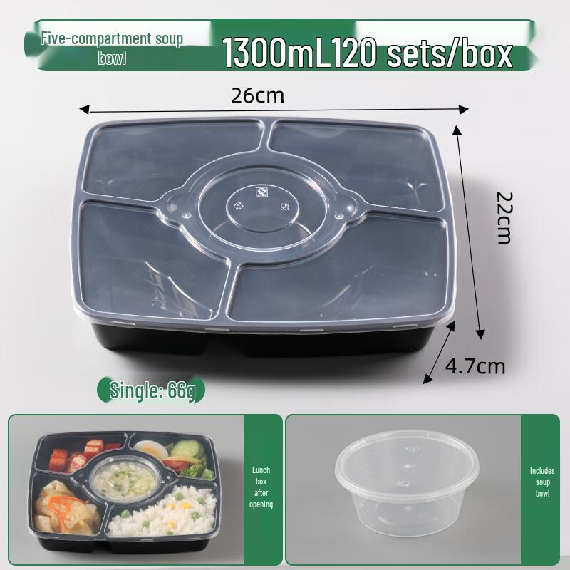 Disposable 5-Compartment Meal Prep Containers