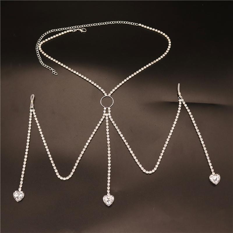 Elegant Silver/Gold Plated Heart Pendant Body Chain Bra Chain Stylish Underwear Accessories for Fashionable Women