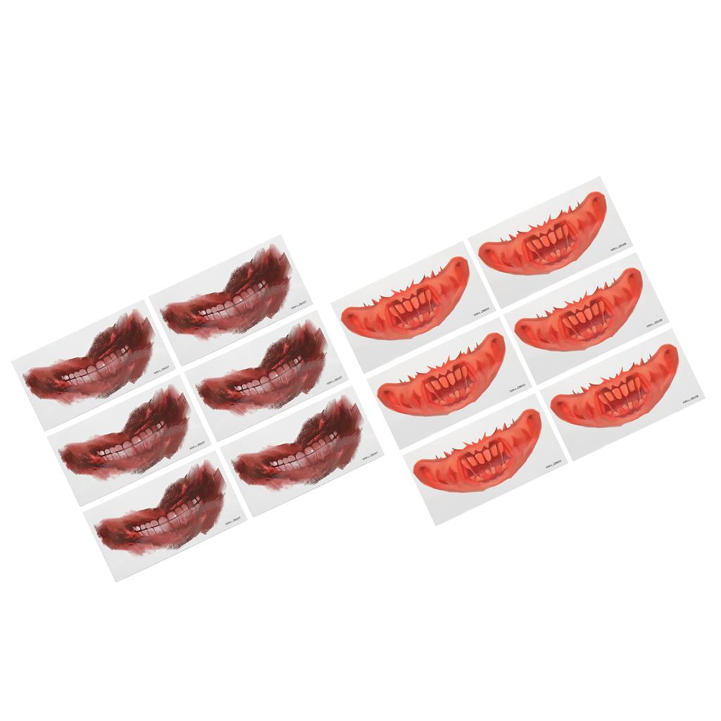 6 Blatt Halloween Tattoo Sticker Horror Mund Wasserdicht Narbe Schorf Langlebig Streich Temporäres Tat