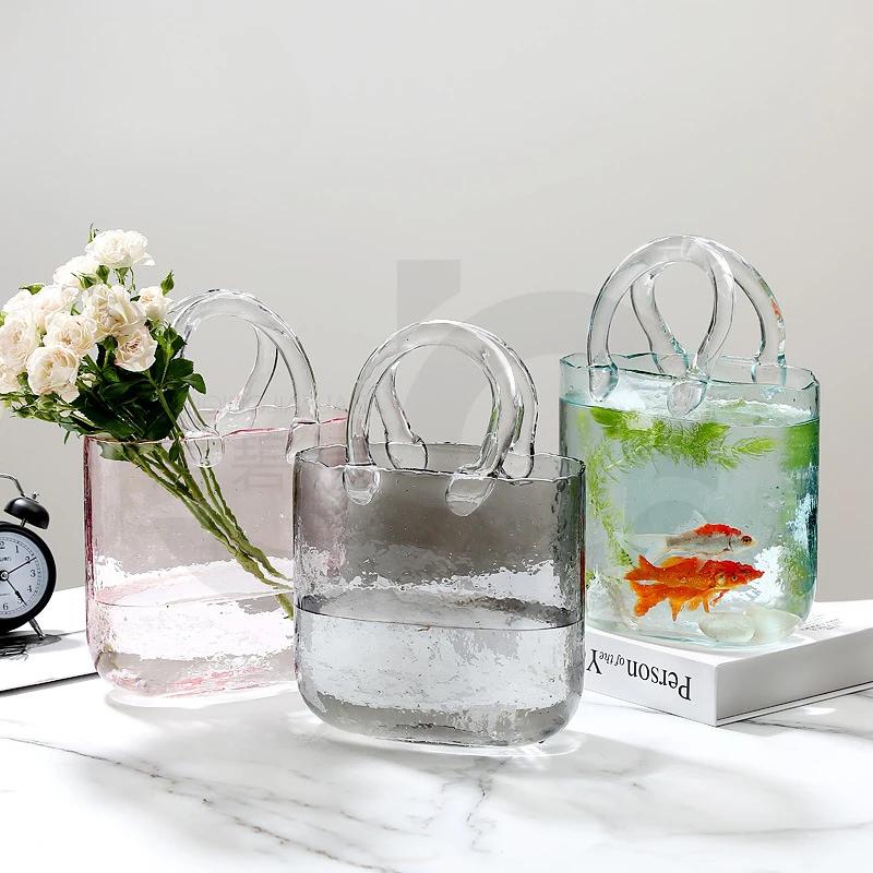 Arredamento per la casa nordico Stile nordico Ins Borsa originale Vaso in vetro Borsa di design Cesto di fiori idroponici Allevamento di pesci