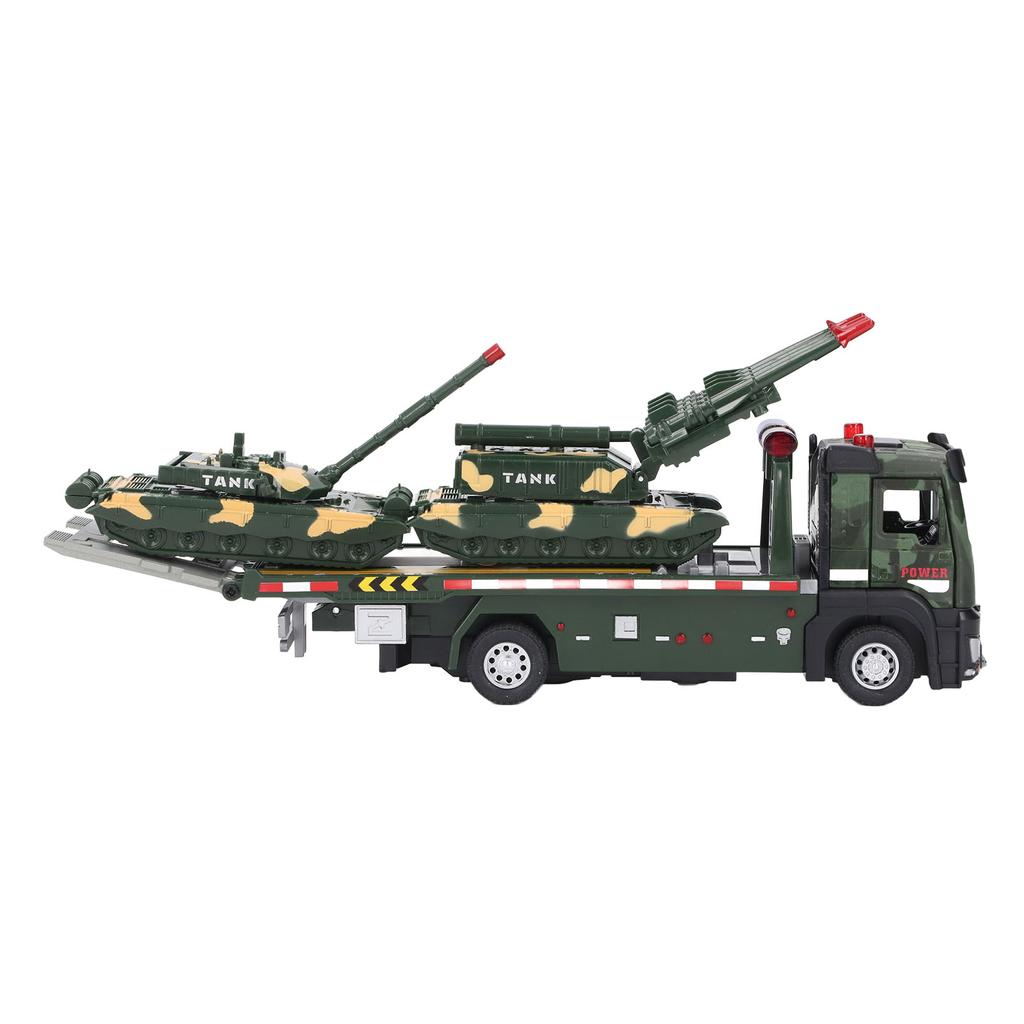 Flatbed Truck Toy with 2pcs Tank Simulation Alloy Military Truck Model Diecast Military Transporter