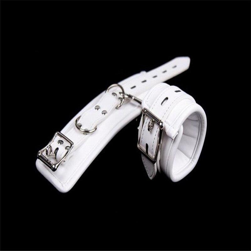 PU Leather Sponge Padded White Hands Cuffs /Ankle Cuffs / Neck Collar With Leash Bondage Restraints Accessories Sex Toys