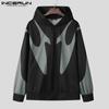 INCERUN Men Long Sleeve Hoodies Print Stitching Casual Hooded Sweatshirts