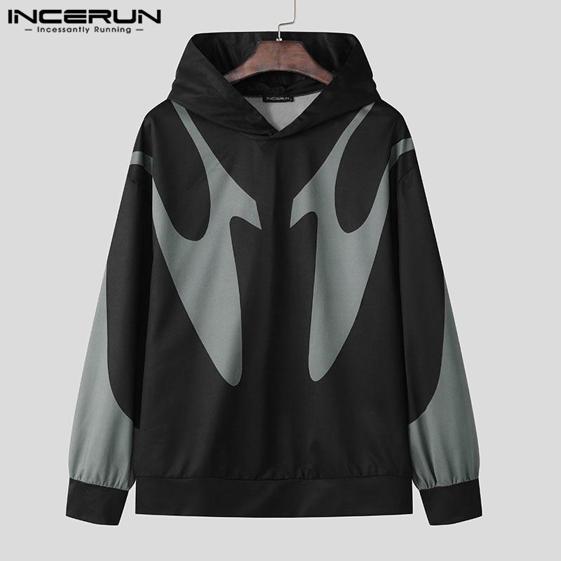 INCERUN Men Long Sleeve Hoodies Print Stitching Casual Hooded Sweatshirts