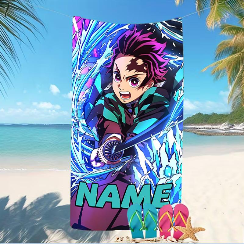 Customizable Personalized Beach Towels Demon Slayer Tanjiro Themed designs.Suitable for the Beach, Yoga, Sports;ideal As Beach Accessories
