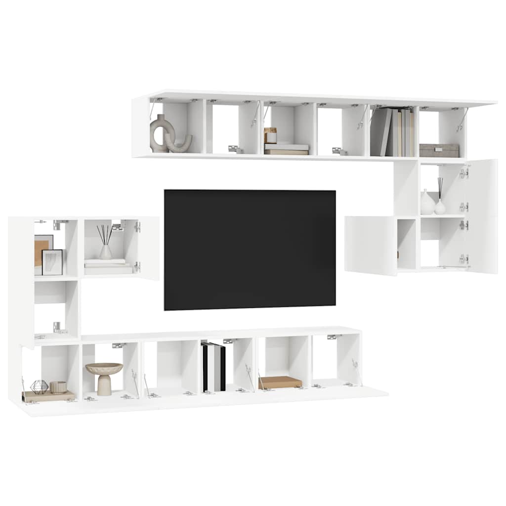 10 piece TV cabinet set white particleboard