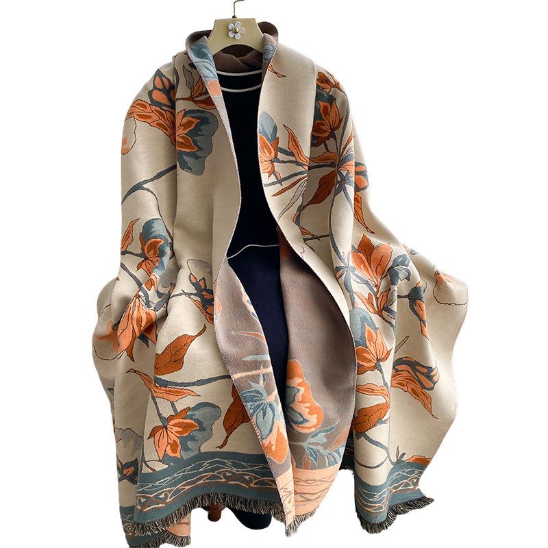 Shawl scarf women's winter wear new floral scarf blanket double-sided dual-purpose shoulder and neck protection to keep warm and advanced