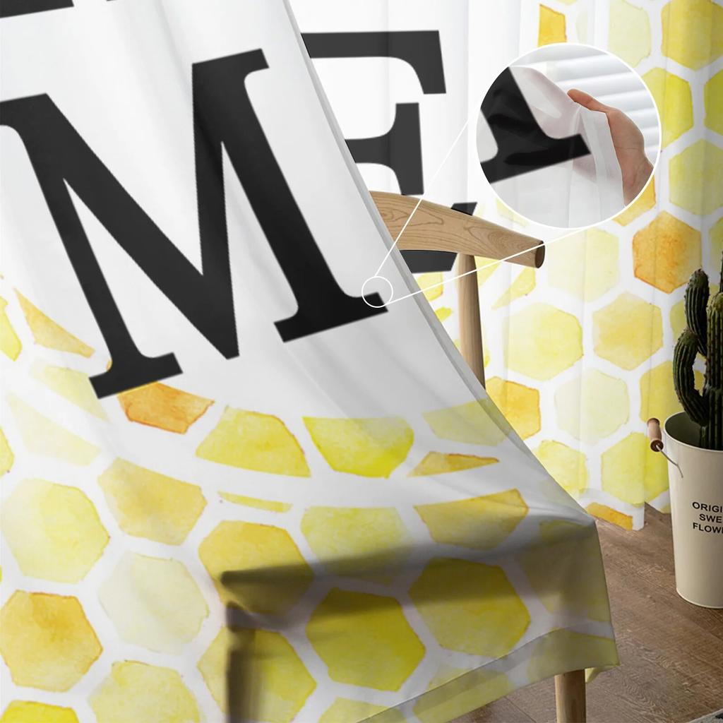 Transparente Vorhänge mit Bienenstock-Aquarellmuster für Wohnzimmer, Schlafzimmer, Kinderzimmer, Tüll-Fenstervorhänge