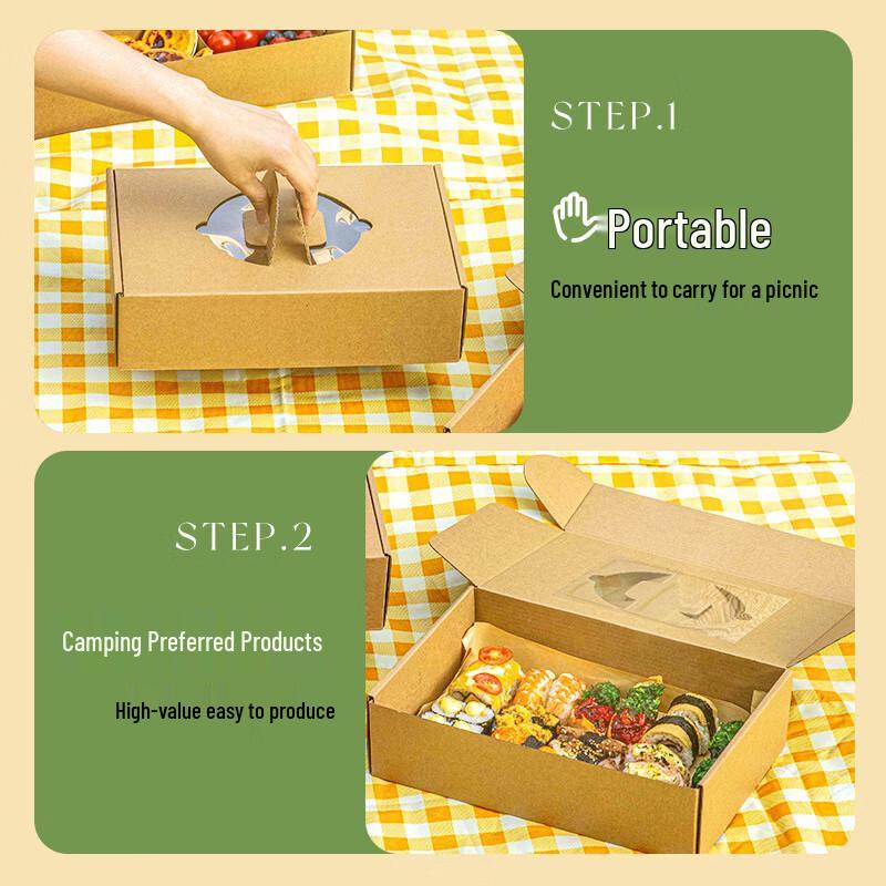 Disposable Large Portable Paper Meal Boxes, 10 Sets